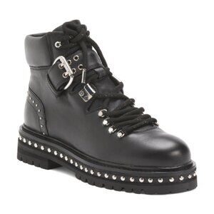 LOLA CRUZ Leather Lace Up Booties